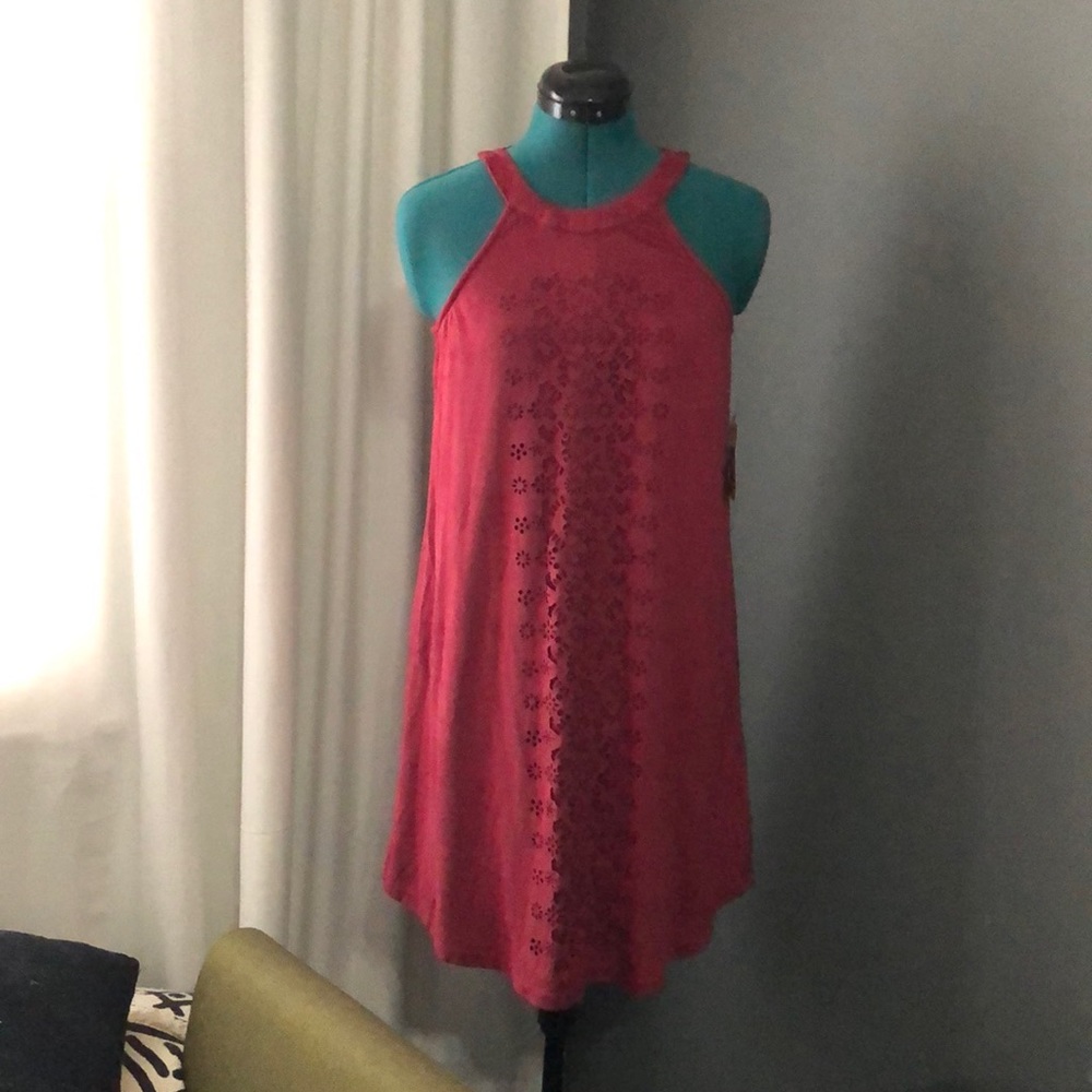 Suede minidress, burgundy with laser cut details